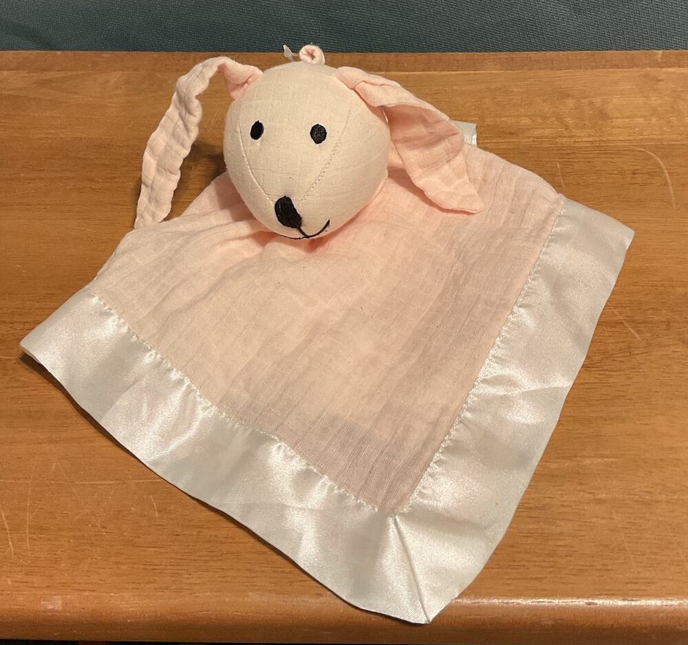Aden + Anais Lovey Muslin Plush Bunny Lovey Security Blanket Pink Satin 15”